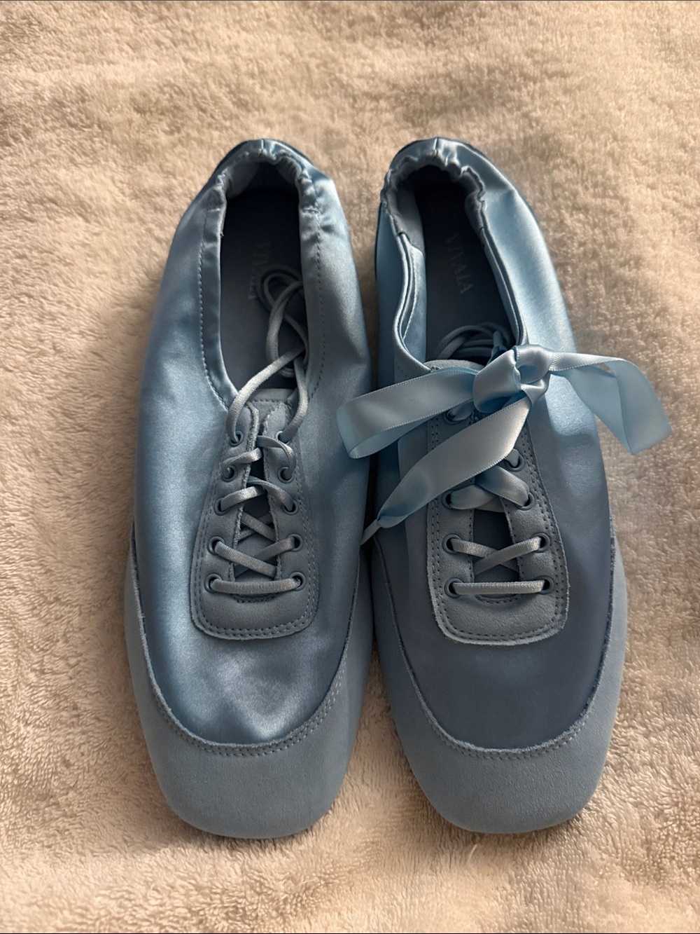 Women’s Satin Ribbon Lace Sneakers in Light Blue